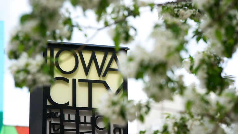 Iowa City sign during spring